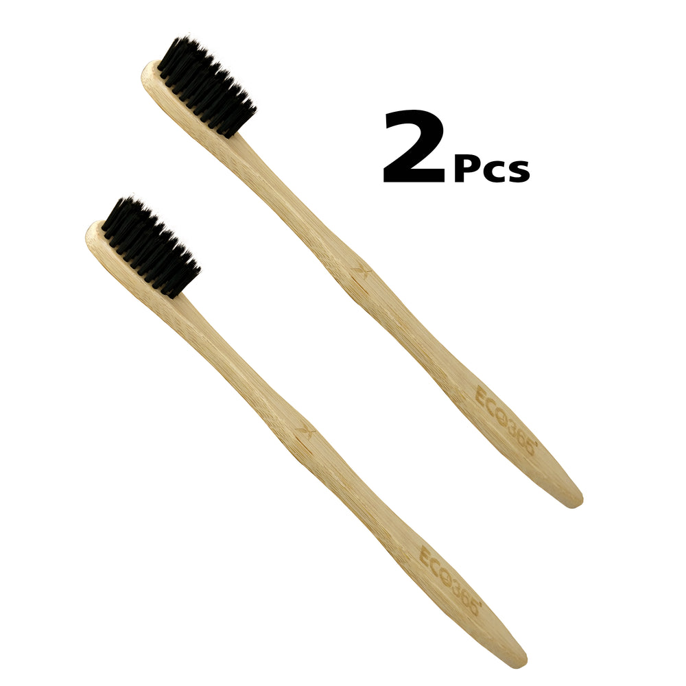 BAMBOO CHARCOAL TOOTHBRUSH - ECO FRIENDLY GIFT- HANDMADE - NATURAL DENTAL CARE PACK OF 2 - ECO365