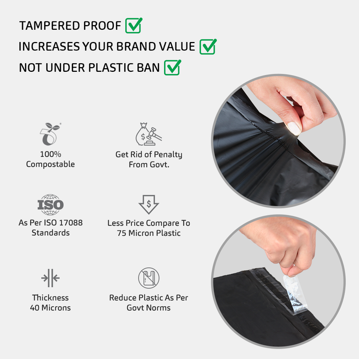 Tamper Proof Compostable Courier Bags With Sealking(8"x 8.5"+1.5")- [Pack of 500] - ECO365