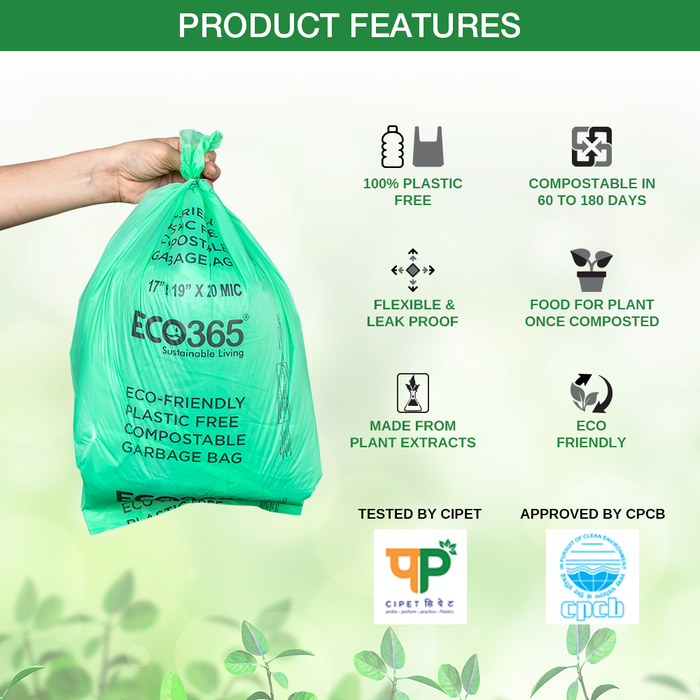 Home Compostable Garbage Bags - 17x19 Small (Certified By Govt) 1Box=15Pieces - ECO365