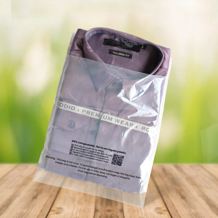 Compostable Transparent Flap Bags for Shirts, T-Shirts, Garments - (Size: 12"x16"+2"Flap, 20Micron)