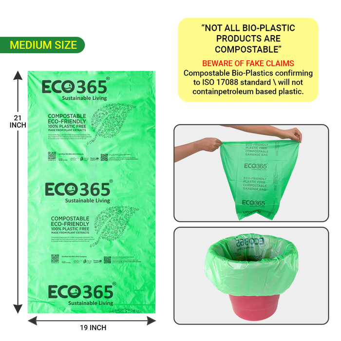Compostable Garbage Bag 19x21 Inches - Pack of 12 (15pcs in 1 Pack) - ECO365